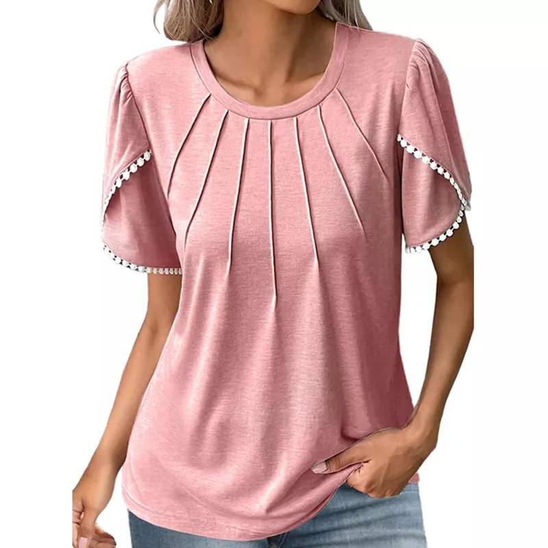 Pleated Ruffle Short-Sleeve Top Women's T-shirt