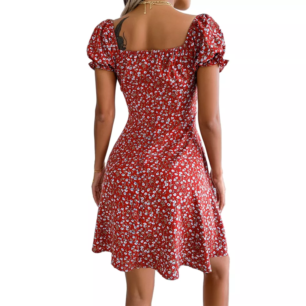 New Floral Square Neck Mini Dress