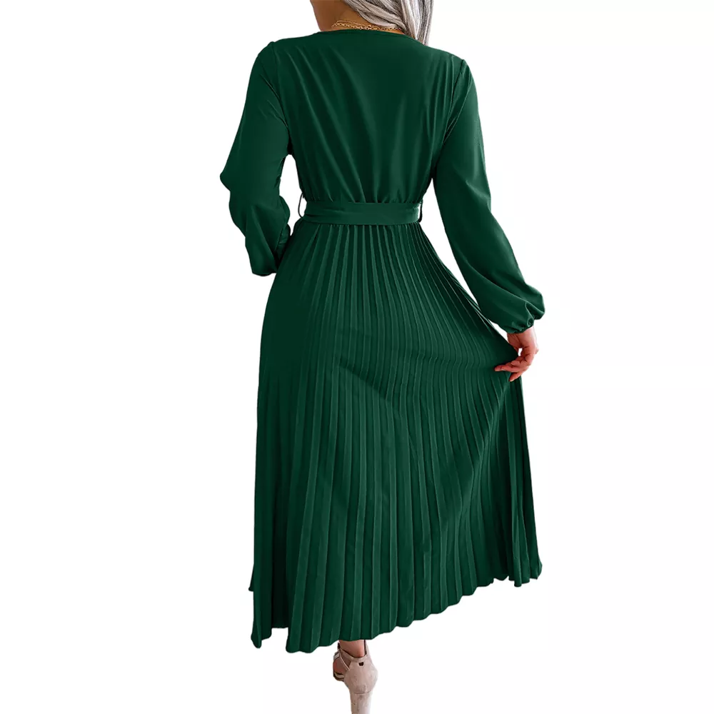Pleated Hem V-Neck Maxi Dress