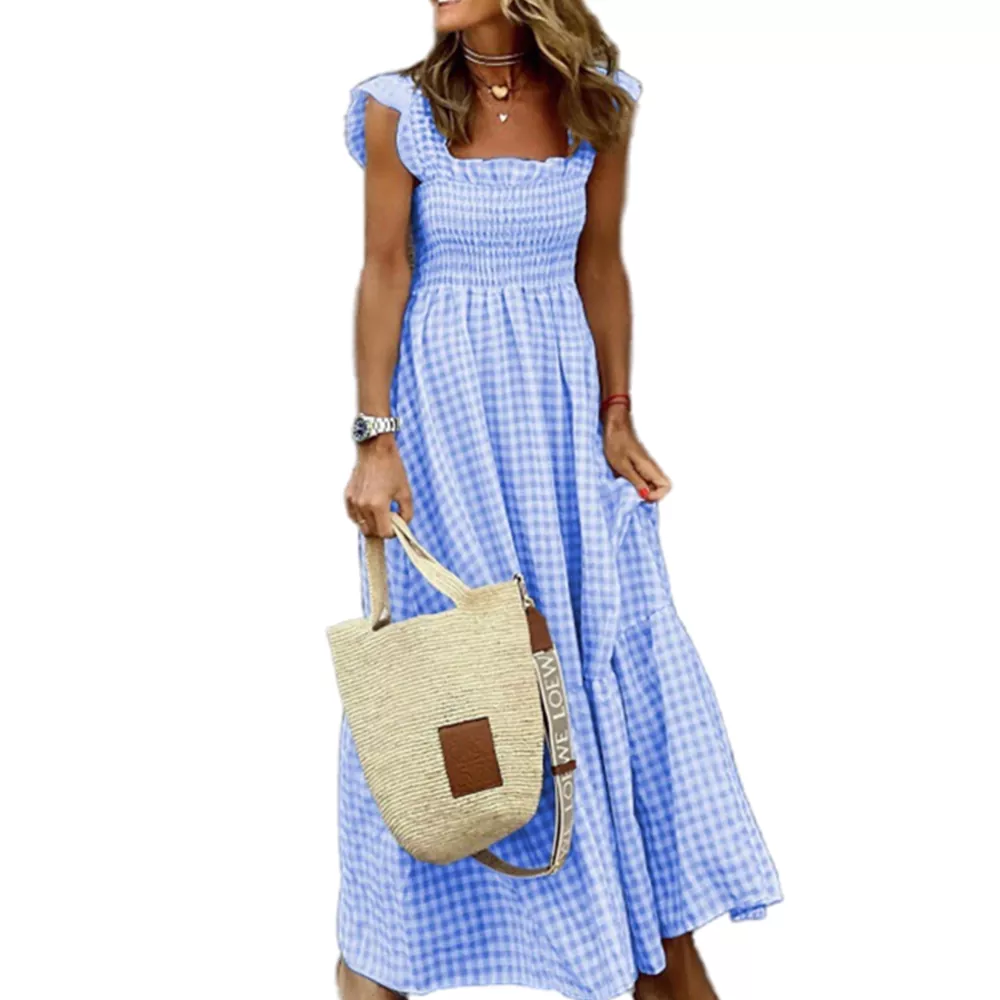Ruffle Strap Square Neck Summer Maxi Dress